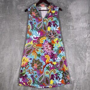 Pappagallo Women's Dress Tropical Collared Sleeveless Vacation Beach Small Party